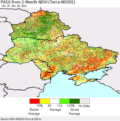 Ukraine, Moldova and Belarus PASG from 2-Month NDVI (Terra-MODIS) Thematic Map For 12/19/2021 - 12/26/2021