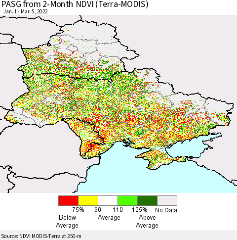 Ukraine, Moldova and Belarus PASG from 2-Month NDVI (Terra-MODIS) Thematic Map For 2/26/2022 - 3/5/2022