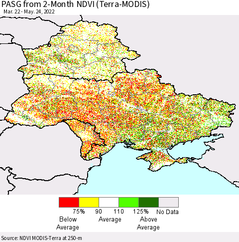 Ukraine, Moldova and Belarus PASG from 2-Month NDVI (Terra-MODIS) Thematic Map For 5/17/2022 - 5/24/2022