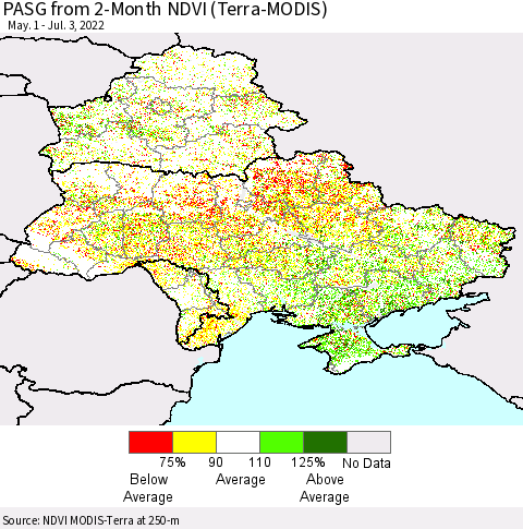 Ukraine, Moldova and Belarus PASG from 2-Month NDVI (Terra-MODIS) Thematic Map For 6/26/2022 - 7/3/2022