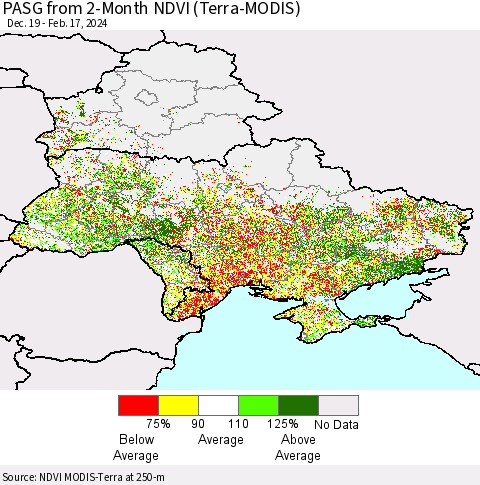 Ukraine, Moldova and Belarus PASG from 2-Month NDVI (Terra-MODIS) Thematic Map For 2/10/2024 - 2/17/2024