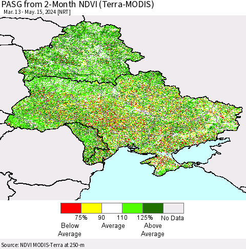 Ukraine, Moldova and Belarus PASG from 2-Month NDVI (Terra-MODIS) Thematic Map For 5/8/2024 - 5/15/2024
