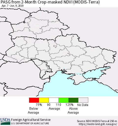 Ukraine, Moldova and Belarus PASG from 2-Month Cropland NDVI (Terra-MODIS) Thematic Map For 6/1/2019 - 6/10/2019