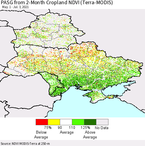 Ukraine, Moldova and Belarus PASG from 2-Month Cropland NDVI (Terra-MODIS) Thematic Map For 6/26/2021 - 7/3/2021