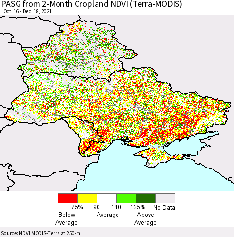 Ukraine, Moldova and Belarus PASG from 2-Month Cropland NDVI (Terra-MODIS) Thematic Map For 12/11/2021 - 12/18/2021