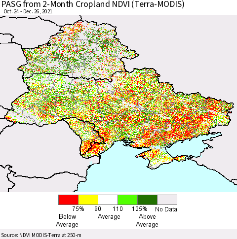Ukraine, Moldova and Belarus PASG from 2-Month Cropland NDVI (Terra-MODIS) Thematic Map For 12/19/2021 - 12/26/2021