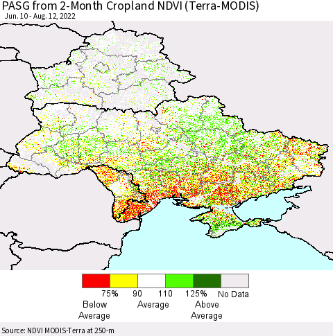 Ukraine, Moldova and Belarus PASG from 2-Month Cropland NDVI (Terra-MODIS) Thematic Map For 8/5/2022 - 8/12/2022