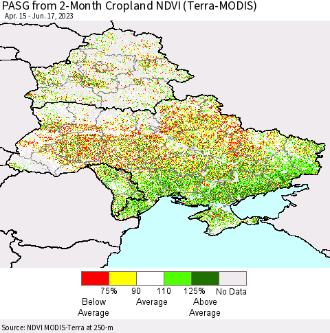 Ukraine, Moldova and Belarus PASG from 2-Month Cropland NDVI (Terra-MODIS) Thematic Map For 6/10/2023 - 6/17/2023