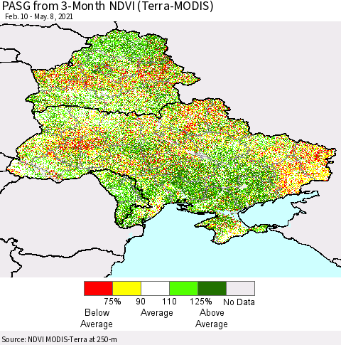 Ukraine, Moldova and Belarus PASG from 3-Month NDVI (Terra-MODIS) Thematic Map For 5/1/2021 - 5/8/2021