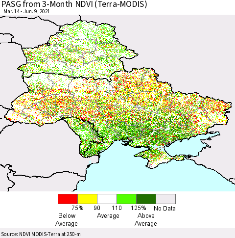 Ukraine, Moldova and Belarus PASG from 3-Month NDVI (Terra-MODIS) Thematic Map For 6/2/2021 - 6/9/2021