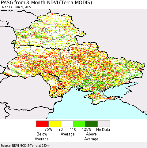 Ukraine, Moldova and Belarus PASG from 3-Month NDVI (Terra-MODIS) Thematic Map For 6/2/2022 - 6/9/2022