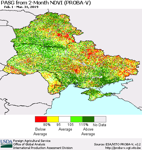Ukraine, Moldova and Belarus PASG from 2-Month NDVI (PROBA-V) Thematic Map For 3/21/2019 - 3/31/2019