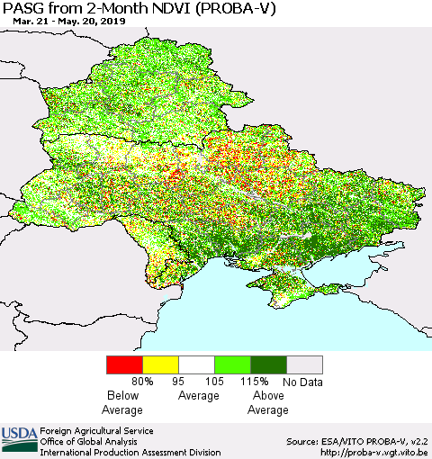 Ukraine, Moldova and Belarus PASG from 2-Month NDVI (PROBA-V) Thematic Map For 5/11/2019 - 5/20/2019