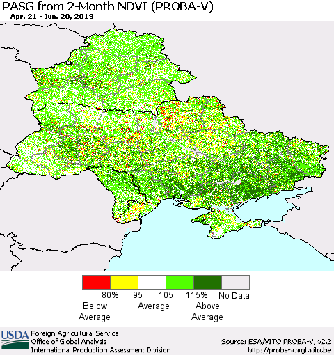 Ukraine, Moldova and Belarus PASG from 2-Month NDVI (PROBA-V) Thematic Map For 6/11/2019 - 6/20/2019