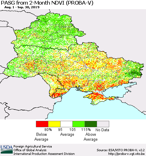 Ukraine, Moldova and Belarus PASG from 2-Month NDVI (PROBA-V) Thematic Map For 9/21/2019 - 9/30/2019