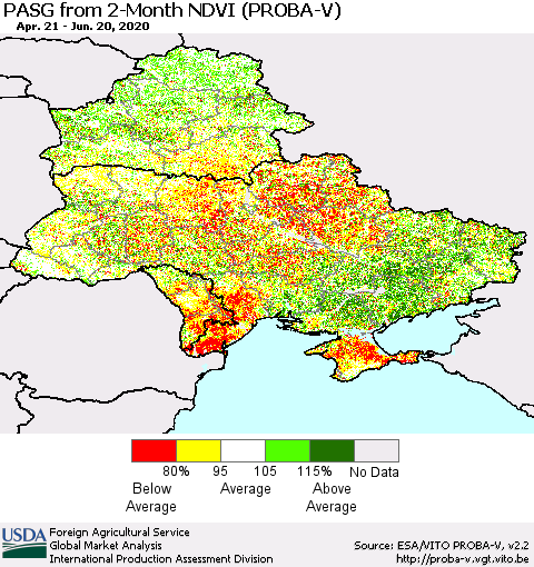 Ukraine, Moldova and Belarus PASG from 2-Month NDVI (PROBA-V) Thematic Map For 6/11/2020 - 6/20/2020