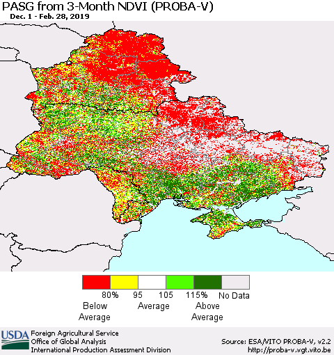 Ukraine, Moldova and Belarus PASG from 3-Month NDVI (PROBA-V) Thematic Map For 2/21/2019 - 2/28/2019