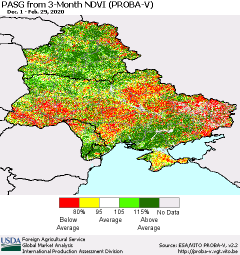 Ukraine, Moldova and Belarus PASG from 3-Month NDVI (PROBA-V) Thematic Map For 2/21/2020 - 2/29/2020