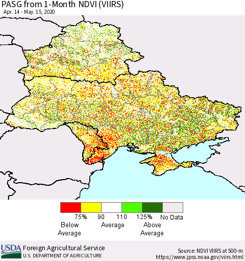 Ukraine, Moldova and Belarus PASG from 1-Month NDVI (VIIRS) Thematic Map For 5/11/2020 - 5/20/2020