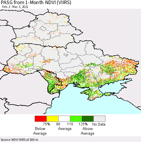 Ukraine, Moldova and Belarus PASG from 1-Month NDVI (VIIRS) Thematic Map For 2/26/2021 - 3/5/2021