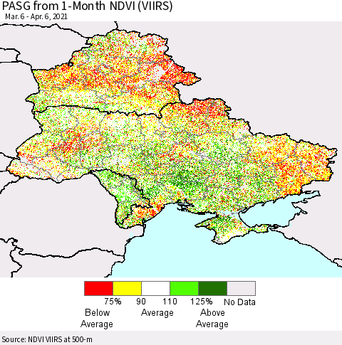 Ukraine, Moldova and Belarus PASG from 1-Month NDVI (VIIRS) Thematic Map For 3/30/2021 - 4/6/2021