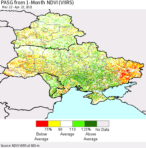 Ukraine, Moldova and Belarus PASG from 1-Month NDVI (VIIRS) Thematic Map For 4/15/2021 - 4/22/2021