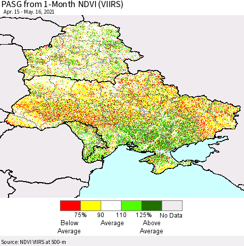 Ukraine, Moldova and Belarus PASG from 1-Month NDVI (VIIRS) Thematic Map For 5/9/2021 - 5/16/2021