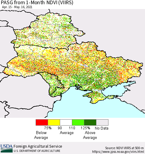 Ukraine, Moldova and Belarus PASG from 1-Month NDVI (VIIRS) Thematic Map For 5/11/2021 - 5/20/2021