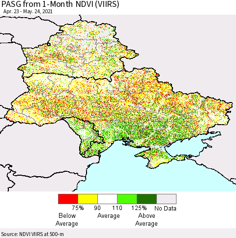 Ukraine, Moldova and Belarus PASG from 1-Month NDVI (VIIRS) Thematic Map For 5/17/2021 - 5/24/2021