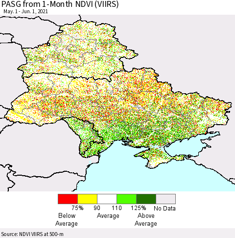 Ukraine, Moldova and Belarus PASG from 1-Month NDVI (VIIRS) Thematic Map For 5/25/2021 - 6/1/2021