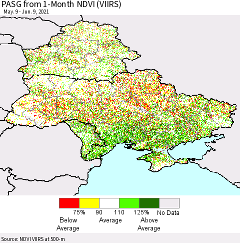 Ukraine, Moldova and Belarus PASG from 1-Month NDVI (VIIRS) Thematic Map For 6/2/2021 - 6/9/2021
