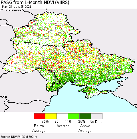 Ukraine, Moldova and Belarus PASG from 1-Month NDVI (VIIRS) Thematic Map For 6/18/2021 - 6/25/2021