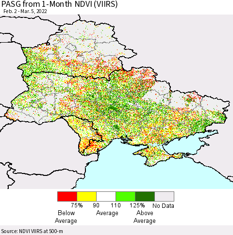 Ukraine, Moldova and Belarus PASG from 1-Month NDVI (VIIRS) Thematic Map For 2/26/2022 - 3/5/2022