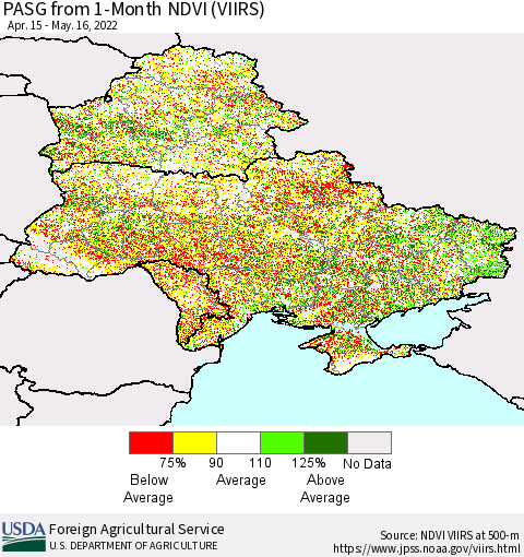 Ukraine, Moldova and Belarus PASG from 1-Month NDVI (VIIRS) Thematic Map For 5/11/2022 - 5/20/2022