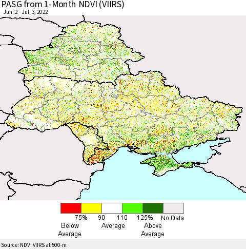Ukraine, Moldova and Belarus PASG from 1-Month NDVI (VIIRS) Thematic Map For 6/26/2022 - 7/3/2022