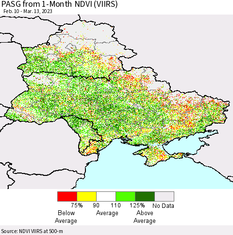 Ukraine, Moldova and Belarus PASG from 1-Month NDVI (VIIRS) Thematic Map For 3/6/2023 - 3/13/2023