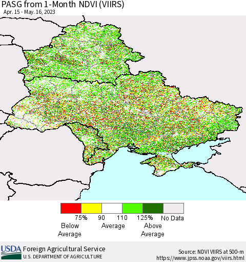 Ukraine, Moldova and Belarus PASG from 1-Month NDVI (VIIRS) Thematic Map For 5/11/2023 - 5/20/2023