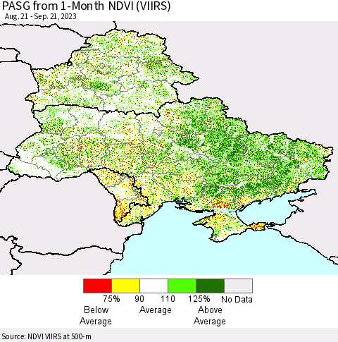 Ukraine, Moldova and Belarus PASG from 1-Month NDVI (VIIRS) Thematic Map For 9/14/2023 - 9/21/2023