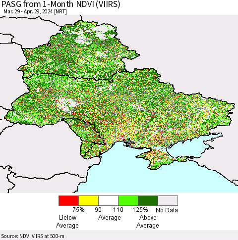 Ukraine, Moldova and Belarus PASG from 1-Month NDVI (VIIRS) Thematic Map For 4/22/2024 - 4/29/2024