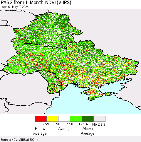 Ukraine, Moldova and Belarus PASG from 1-Month NDVI (VIIRS) Thematic Map For 4/30/2024 - 5/7/2024