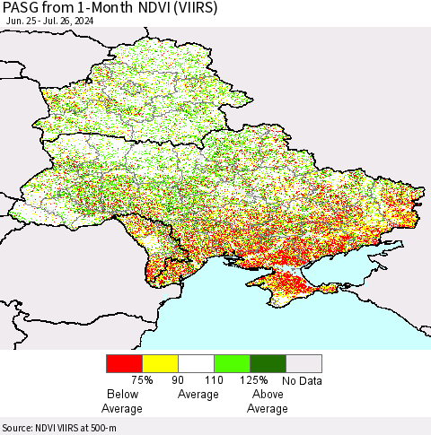 Ukraine, Moldova and Belarus PASG from 1-Month NDVI (VIIRS) Thematic Map For 7/19/2024 - 7/26/2024