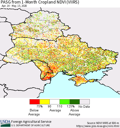 Ukraine, Moldova and Belarus PASG from 1-Month Cropland NDVI (VIIRS) Thematic Map For 5/11/2020 - 5/20/2020