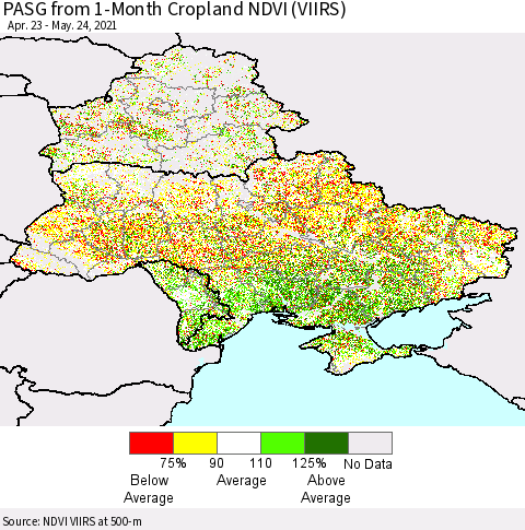 Ukraine, Moldova and Belarus PASG from 1-Month Cropland NDVI (VIIRS) Thematic Map For 5/17/2021 - 5/24/2021