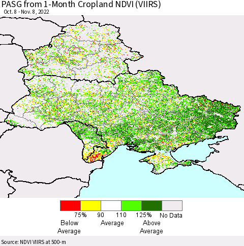 Ukraine, Moldova and Belarus PASG from 1-Month Cropland NDVI (VIIRS) Thematic Map For 11/1/2022 - 11/8/2022