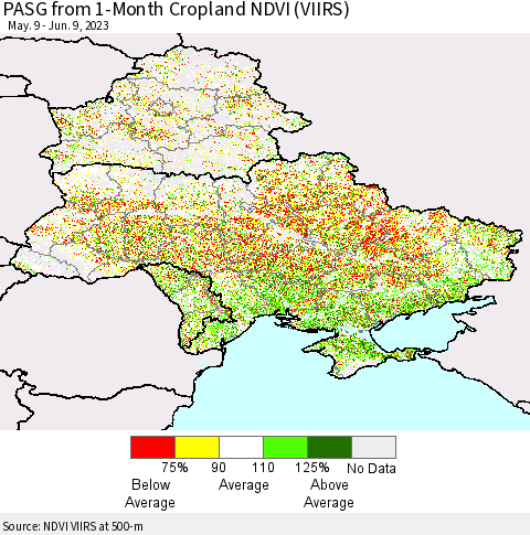 Ukraine, Moldova and Belarus PASG from 1-Month Cropland NDVI (VIIRS) Thematic Map For 6/2/2023 - 6/9/2023