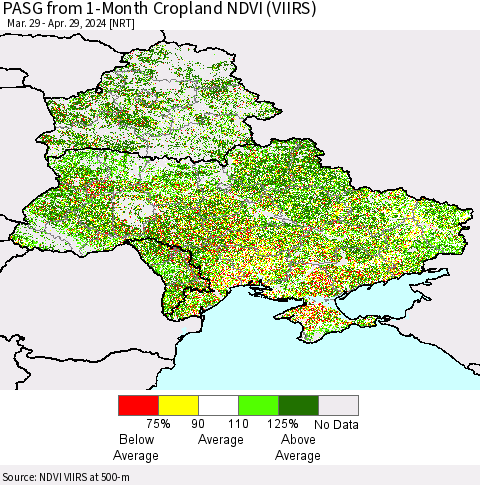 Ukraine, Moldova and Belarus PASG from 1-Month Cropland NDVI (VIIRS) Thematic Map For 4/22/2024 - 4/29/2024
