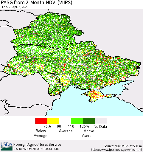 Ukraine, Moldova and Belarus PASG from 2-Month NDVI (VIIRS) Thematic Map For 4/1/2020 - 4/10/2020