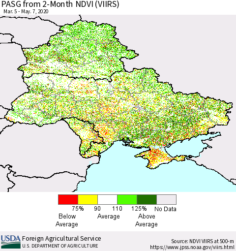 Ukraine, Moldova and Belarus PASG from 2-Month NDVI (VIIRS) Thematic Map For 5/1/2020 - 5/10/2020