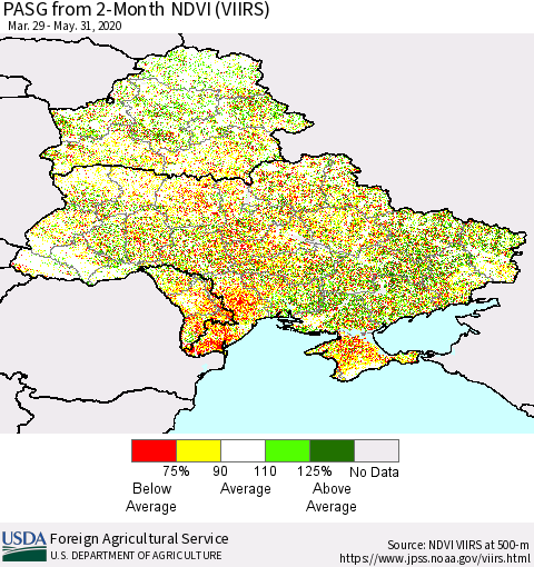 Ukraine, Moldova and Belarus PASG from 2-Month NDVI (VIIRS) Thematic Map For 5/21/2020 - 5/31/2020