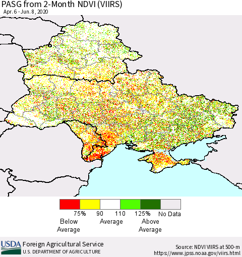 Ukraine, Moldova and Belarus PASG from 2-Month NDVI (VIIRS) Thematic Map For 6/1/2020 - 6/10/2020